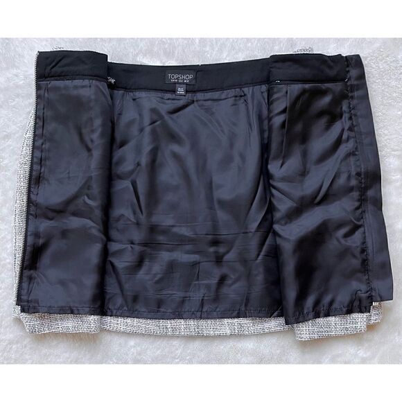 TOPSHOP Black & White Front Zipper Mini Skirt with Pockets, Size 8 - Picture 6 of 12